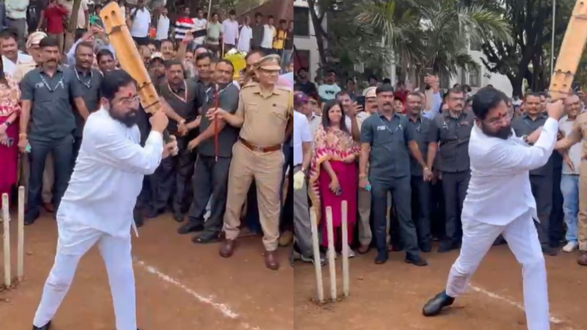 Maharashtra CM Eknath Shinde played cricket with youths during Deep cleaning campaign। राजनीति छोड़िए खेल के मैदान में भी चोके-छक्के लगाने में माहिर हैं सीएम एकनाथ शिंदे, क्रिकेट खेलते Video हुआ वायरल